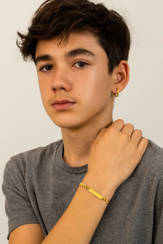 18K Solid Yellow Gold Polished Fancy Curb Chain Id Bracelet