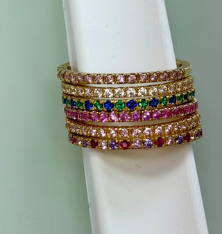 18K Solid Yellow Gold Thin Color Eternity Band Ring