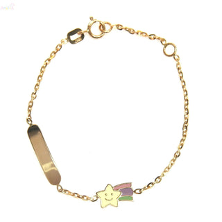 18K Solid Yellow Gold Enamel Shooting Star ID Bracelet