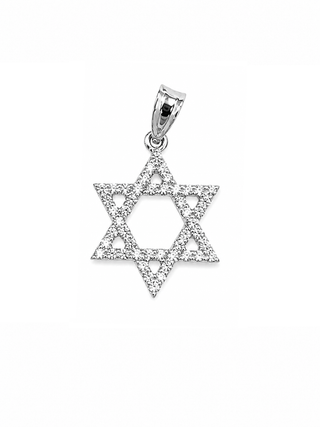 18K Solid Gold Diamond Star of David Pendant in White Gold