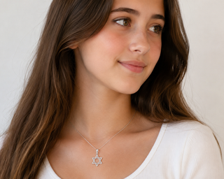 18K Solid Gold Diamond Star of David Pendant in Yellow or White Gold