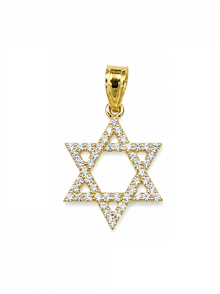 18K Solid Gold Diamond Star of David Pendant in Yellow Gold