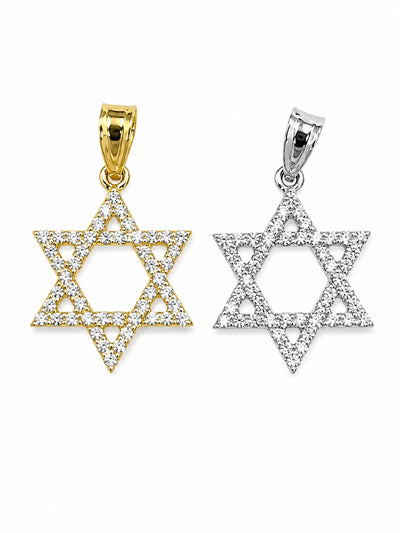 18K Solid Gold Diamond Star of David Pendant in Yellow or White Gold