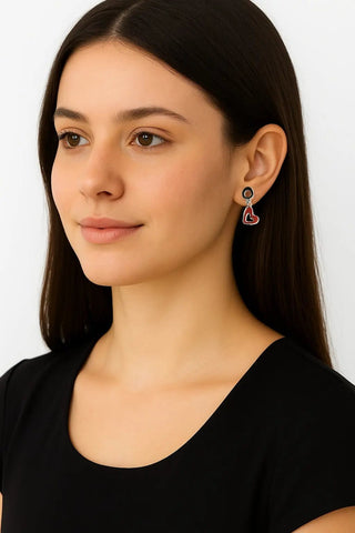 Sterling Silver Orange Enamel Open Heart Dangle Earrings