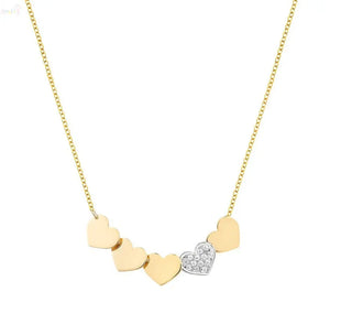 18K Solid Yellow Gold Center Hearts Diamond Necklace
