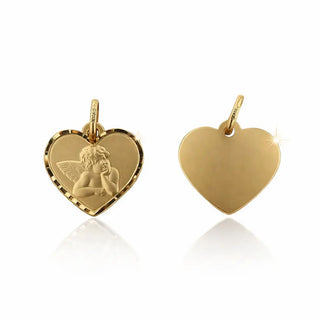 18K Solid Yellow Gold Satin Angel Heart Shape Medal Pendant - Amalia J & Boutique