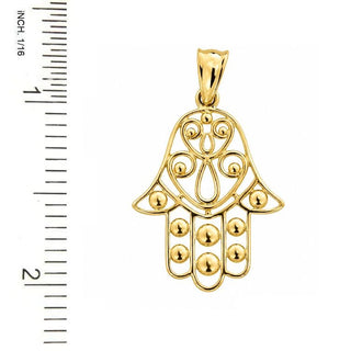 18K Solid Yellow Gold Large Open Hamsa Fatima Hand Pendant