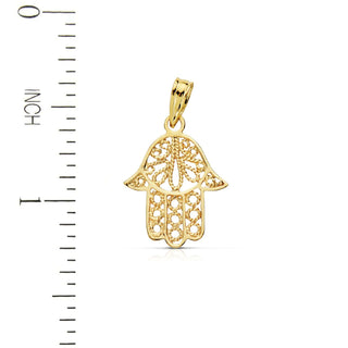 18K Solid Gold Filigree Open Hamsa Fatima Hand Pendant