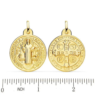 18K Solid Yellow Gold San Benedict Medal Men size 24mm