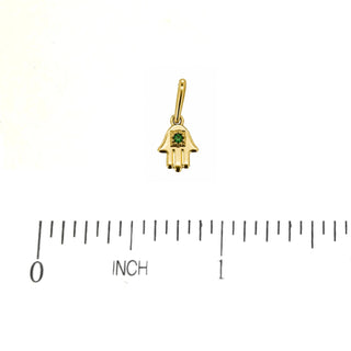 18K Yellow Gold Emerald or Ruby Polished Mini Hamsa Pendant