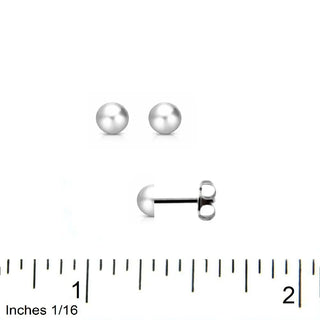 18K Solid White Gold 3.5 mm Half Ball Polished Post Earrings
