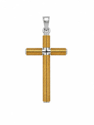 18K Solid Yellow and White Gold Modern Wire Cross Pendant
