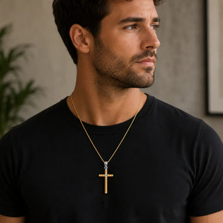 18K Solid Yellow and White Gold Modern Wire Cross Pendant