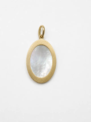 18K Solid Yellow Gold Mother of Pearl Guadalupe Medal Pendant