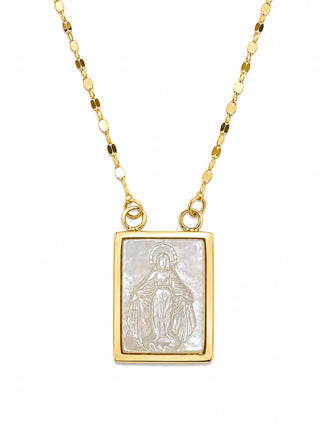18K Yellow Gold Mother of Pearl Rectangle Miraculous Necklace