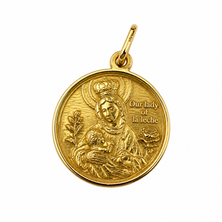 18k Solid Yellow Gold Our Lady of La Leche Round 16mm Medal