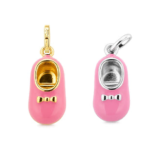 18K Gelbgold Schuhanhänger mit rosa Emaille (15 mm x 10 mm/25 mm mit Öse)