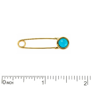 18k Solid Yellow Gold Large Blue Turquoise Safety Pin Bouche