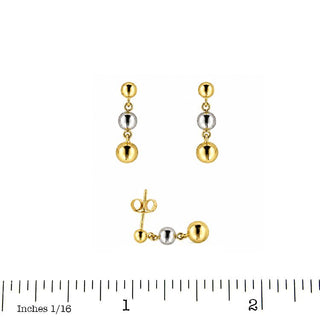 18K Solid Two-Tone Gold Dangling Balls Post Earrings