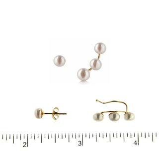 pr18K Yellow Gold Pearl Ear Wire Crawler and Stud Post Earrings