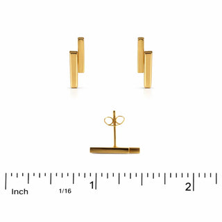 18K Solid Yellow Gold Small Double Polished Bar Earrings 