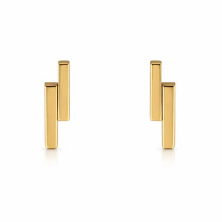 18K Solid Yellow Gold Small Double Polished Bar Earrings 