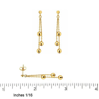18K Yellow Gold 4mm Dangle Ball Cable Chain Post Earrings