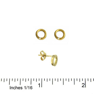 18K Solid Yellow Gold Small Open Circle Tiny Diamond Earrings
