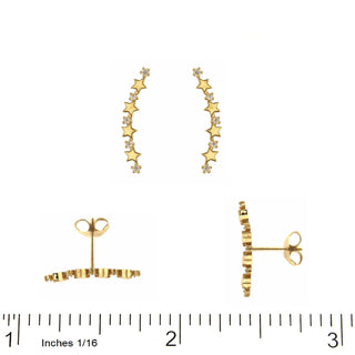 18K Solid Yellow Gold Polished Stars and Zirconias Crawler Post Earrings