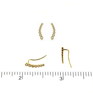 18K Solid Yellow Gold Mini Bezel-Set Zirconia Ear Climber Earrings