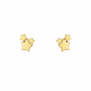 18K Solid Yellow Gold Polished Tiny Stars Post Earrings
