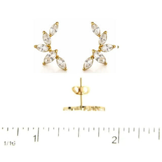 18K Solid Gold Zirconia Mini Marquise Crawler Post Earrings