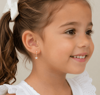 18K Yellow Gold Zirconia Dangling Star Hinged Hoop Earrings
