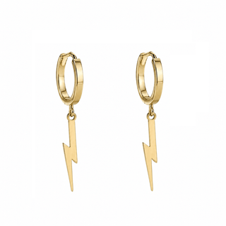 18K Yellow Gold Lightning Bolt Dangle Huggie Hoop Earrings