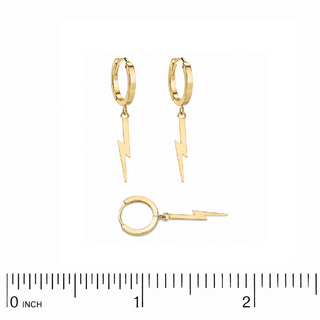 18K Yellow Gold Lightning Bolt Dangle Huggie Hoop Earrings