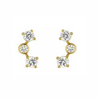 18K Solid Yellow Gold White Zirconia Crawler Post Earrings