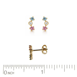 18K Gold Pink Blue and White Zirconia Crawler Post Earrings