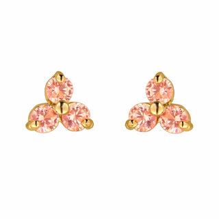 18K Gold Three Cluster Pink Zirconia Screwback Earring