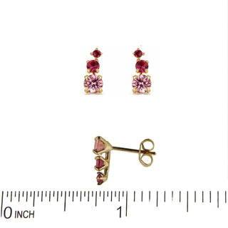 18K Yellow Gold Pink Fuchsia and Red Small Crawler Earrings