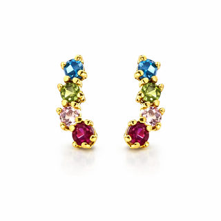 18K Gold Small Multicolor Zirconia Crawler Earrings