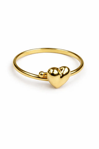 18K Solid Yellow Gold Adjustable Small Puffy Heart Ring