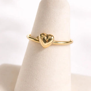 18K Solid Yellow Gold Adjustable Small Puffy Heart Ring