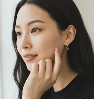 18K Gold Polished Malachite Heart Endless Hoop Earrings