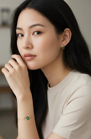 18K Gold Polished Malachite Heart Endless Hoop Earrings