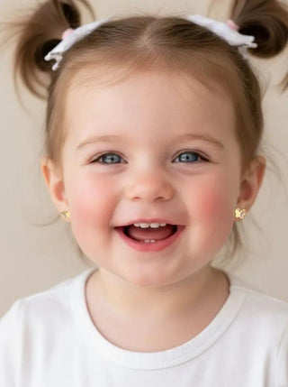 18K Yellow Gold Pink Enamel Butterfly Covered Screwback Earrings