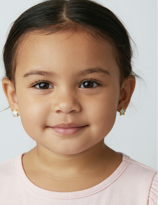 18K Yellow Gold Star Gemstone Screwback Earrings for Girls