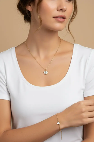 18K Solid Yellow Gold Gemstone Heart Pendant Necklace