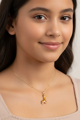 18K Solid Yellow Gold Enamel Giraffe Charm Pendant