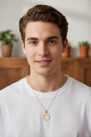 תליון עגול מגן דוד לגבר מזהב 18 קראט - צהוב או לבן