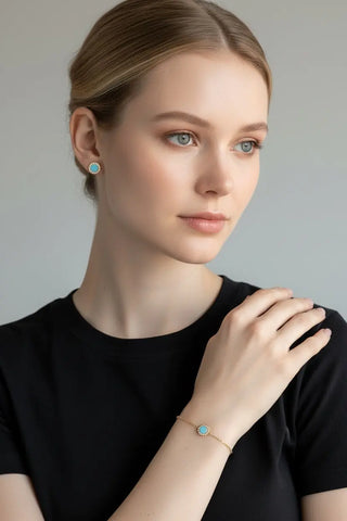 Pulseira de Ouro Amarelo Maciço 18K com Turquesa e Diamante